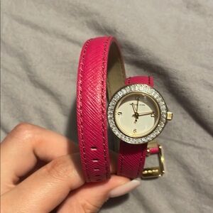 Michael Kors Pink Leather Watch with Crystal Bezel